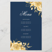 Floral 70th Birthday Program Gold & Navy avec menu (Dos)