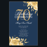 Floral 70th Birthday Program Gold & Navy avec menu<br><div class="desc">Design élégant "Programme de fête d'anniversaire" avec arrangement floral en or avec texte personnalisé.</div>