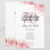 Floral 70th Birthday Programme Rose Gold Menu (Devant / Derrière)