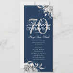 Floral 70th Birthday Programme Silver Navy avec me<br><div class="desc">Design élégant "Programme de fête d'anniversaire" avec arrangement floral en argent avec texte personnalisé.</div>