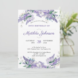 Floral 70th Birthday Wisteria Classy Paars Custom Kaart