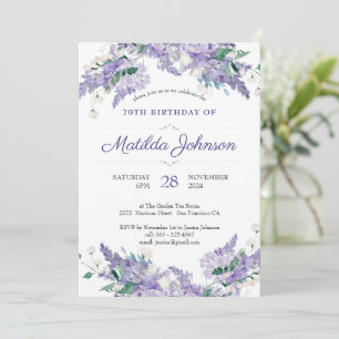 Floral 70th Birthday Wisteria Classy Paars Custom Kaart