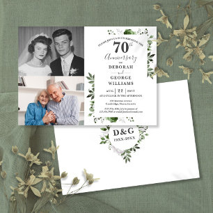 Floral 70th Wedding Jubileum Toen & Nu 2 Foto Kaart