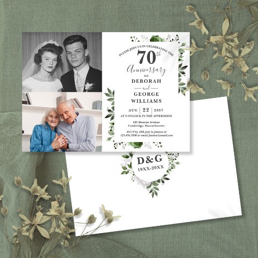 Floral 70th Wedding Jubileum Toen & Nu 2 Foto Kaart