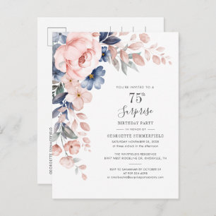 Floral 75th Surprise Birthday Party Botanical Uitnodiging Briefkaart
