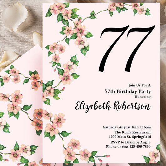 Floral 77e anniversaire Invitation en rose