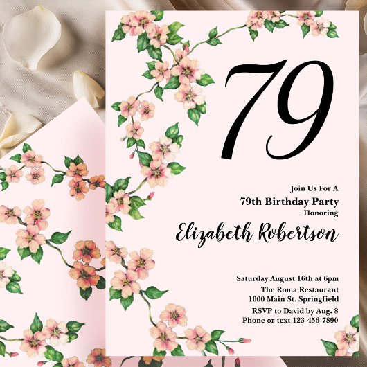 Floral 79e anniversaire Invitation en rose