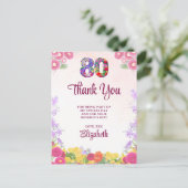 Floral 80e anniversaire carte de remerciements 80  (Debout devant)