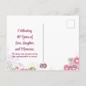 Floral 80e anniversaire invitation 80 ans élégant (Dos)