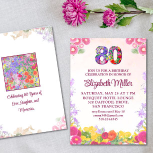 Floral 80e anniversaire invitation 80 élégante car