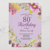 Floral 80e anniversaire Invitation pour les femmes (Devant / Derrière)