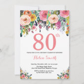 Floral 80e anniversaire Invitation rose (Devant)