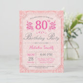 Floral 80e anniversaire Invitation rose pour les f (Debout devant)