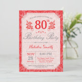 Floral 80e anniversaire Invitation Rouge pour les  (Debout devant)