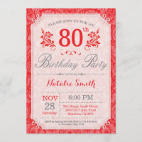 Floral 80e anniversaire Invitation Rouge pour les 