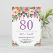 Floral 80e anniversaire Invitation violet (Debout devant)