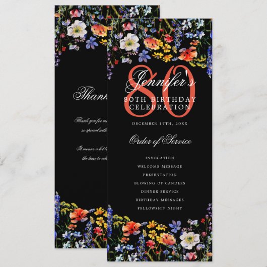 Floral 80e Anniversaire Programme Merci noir (Devant / Derrière)