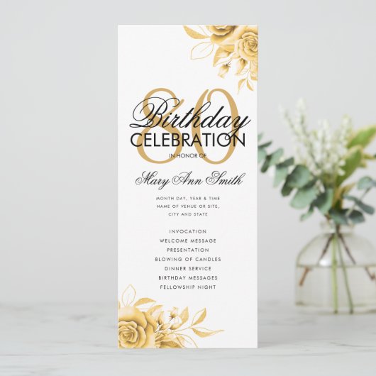 Floral 80e Anniversaire Programme Or avec Menu (Debout devant)