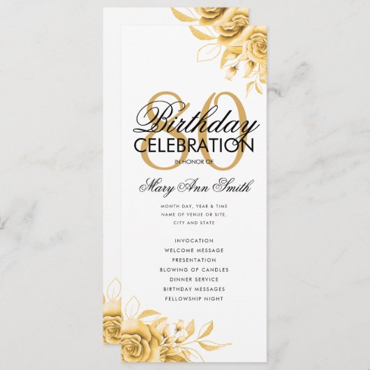 Floral 80e Anniversaire Programme Or avec Menu (Devant / Derrière)