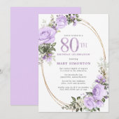Floral 80e verjaardag van het Paarse Roos Kaart (Voorkant / Achterkant)
