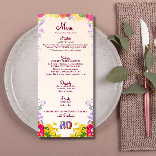 Floral 80th Birthday Menu Kaart Elegant 80 jaar