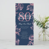 Floral 80th Birthday Programme Rose Gold Navy Menu (Debout devant)