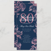 Floral 80th Birthday Programme Rose Gold Navy Menu (Devant / Derrière)