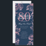 Floral 80th Birthday Programme Rose Gold Navy Menu<br><div class="desc">Design élégant "Programme de fête d'anniversaire" avec arrangement floral en or Rose avec texte personnalisé.</div>