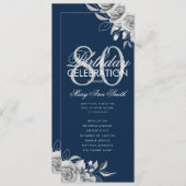 Floral 80th Birthday Programme Silver Navy avec me (Devant / Derrière)