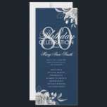 Floral 80th Birthday Programme Silver Navy avec me<br><div class="desc">Design élégant "Programme de fête d'anniversaire" avec arrangement floral en argent avec texte personnalisé.</div>
