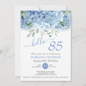 Floral 85th Birthday Blue Hydrangeas Waterverf Kaart (Voorkant)