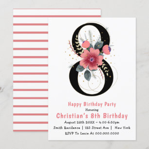 Floral 8e typographie Invitations d'anniversaire
