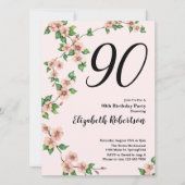 Floral 90e anniversaire Invitation en rose (Devant)