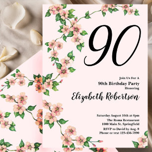 Floral 90e anniversaire Invitation en rose