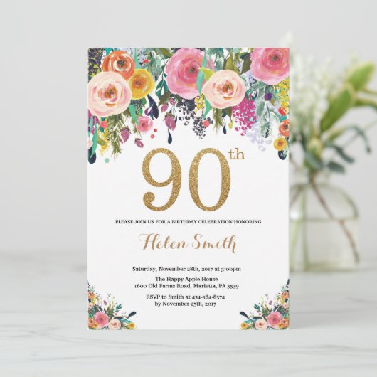 Floral 90e anniversaire Invitation Parties scintil (Debout devant)