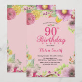 Floral 90e anniversaire Invitation pour les femmes (Devant / Derrière)