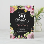 Floral 90e anniversaire Invitation pour les femmes (Debout devant)