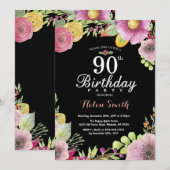Floral 90e anniversaire Invitation pour les femmes (Devant / Derrière)