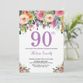 Floral 90e anniversaire Invitation violet (Debout devant)