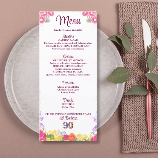 Floral 90ste verjaardagsfeestje - Elegant 90 jaar Menu