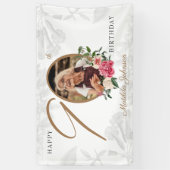 Floral 90th Birthday Elegant White Gold Custom Spandoek (Verticaal)