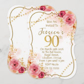 Floral 90th Birthday Invitation Kaart (Voorkant / Achterkant)