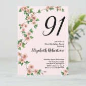 Floral 91st Birthday Invitation in Blush Pink (Debout devant)
