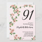 Floral 91st Birthday Invitation in Blush Pink (Devant)