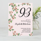 Floral 93rd Birthday Invitation in Blush Pink (Debout devant)