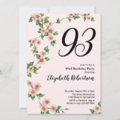 Floral 93rd Birthday Invitation in Blush Pink (Devant)
