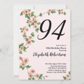 Floral 94th Birthday Invitation in Blush Pink (Devant)