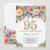 Floral 95e anniversaire Invitation Parties scintil (Devant / Derrière)