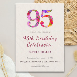 Floral 95th Birthday - Elegant Celebration Kaart
