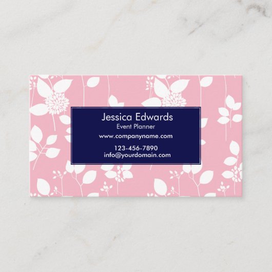 Floral Aangepast Roze Blauw Visitekaartje Plaatskaartje (Voorkant)